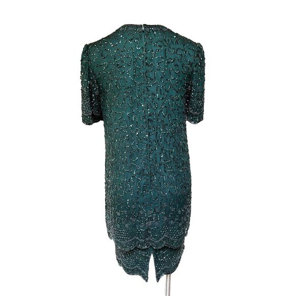 Vintage 90s NWT Beaded Sequin Soutache Cocktail Dress Emerald Green Size S/M - Picture 7 of 12